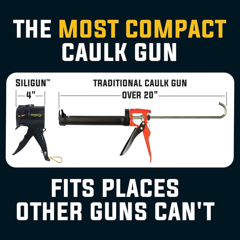 SILIGUN ™ Gen-3 Compact Caulking Gun - No Drip Caulk Gun - Patented Design - Lightweight ABS Frame - Works with All 10 oz Tubes - Image 2